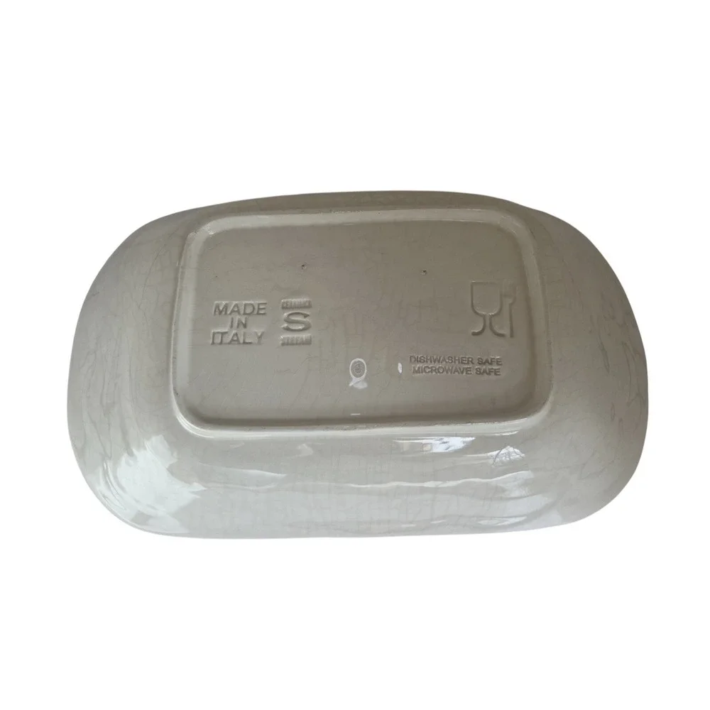 Italian Stoneware Rectangular Serving Dish Cream Crackle‎ Glaze Tuscan Farmhouse
